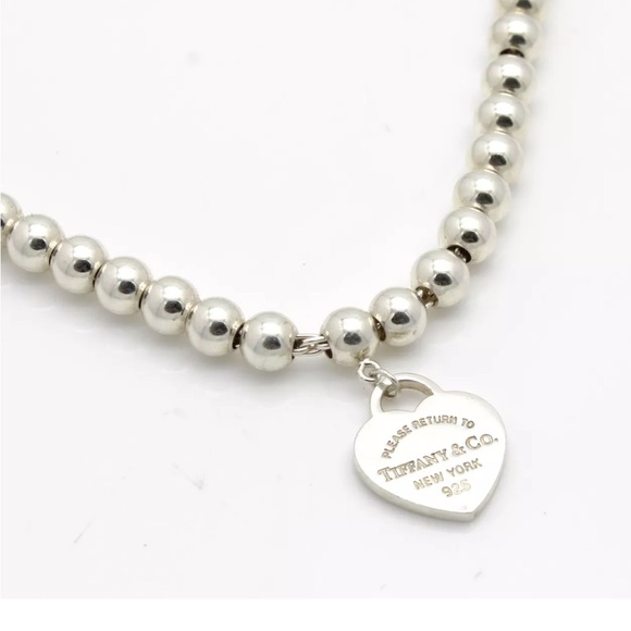 “Return to Tiffany & Co” Round Sterling Silver Beaded Bracelet With Heart Tag!!! - Picture 7 of 17